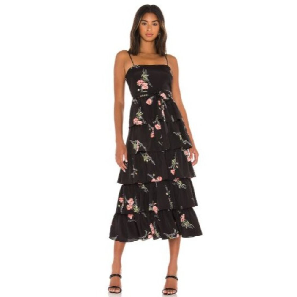 LIKELY Sharon Dress Black Floral Midi-sz  4